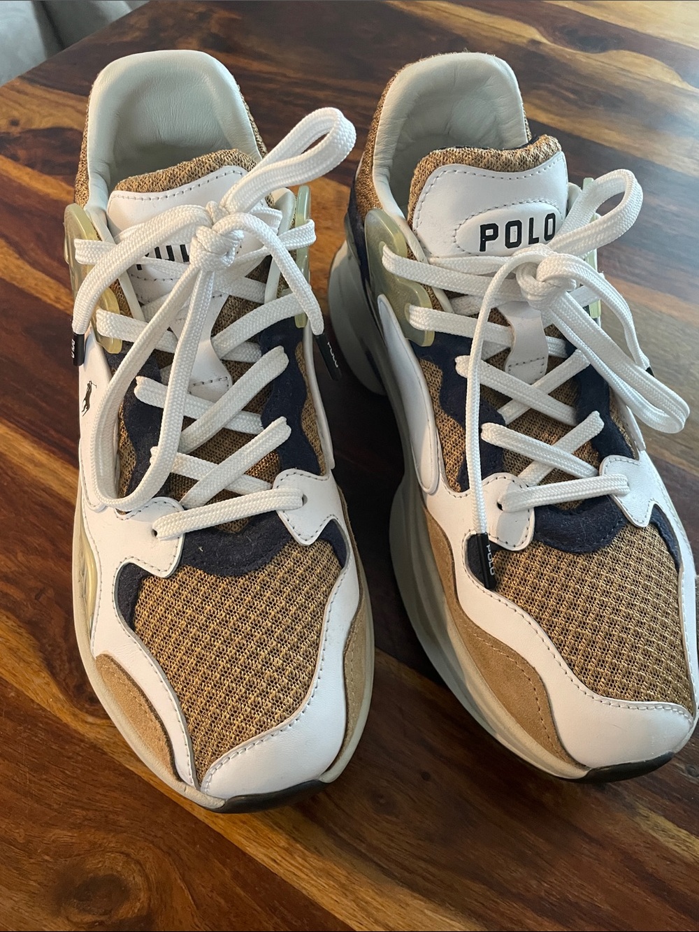 Polo by Ralph Lauren Modern Trainer White, Tan & Navy Mesh Sneakers